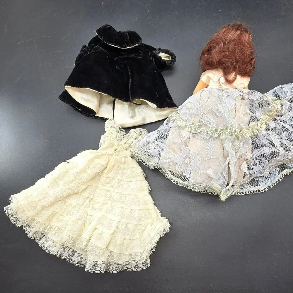 Nancy Ann Story Book Doll With Lace Dresses & Black Velvet Cape Vintage CM2231